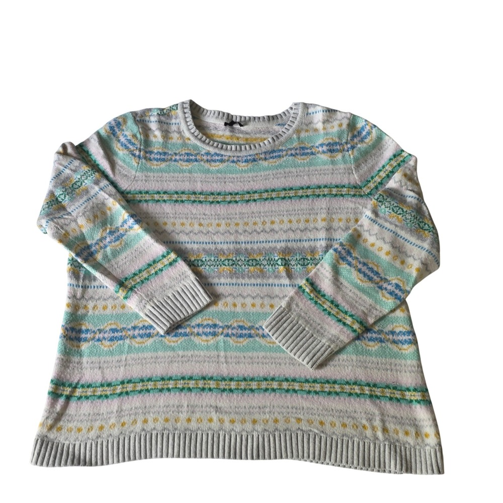 Talbots Pastel Winter Fair Isle Crewneck Sweater 1X Relaxed Fit Wool Blend